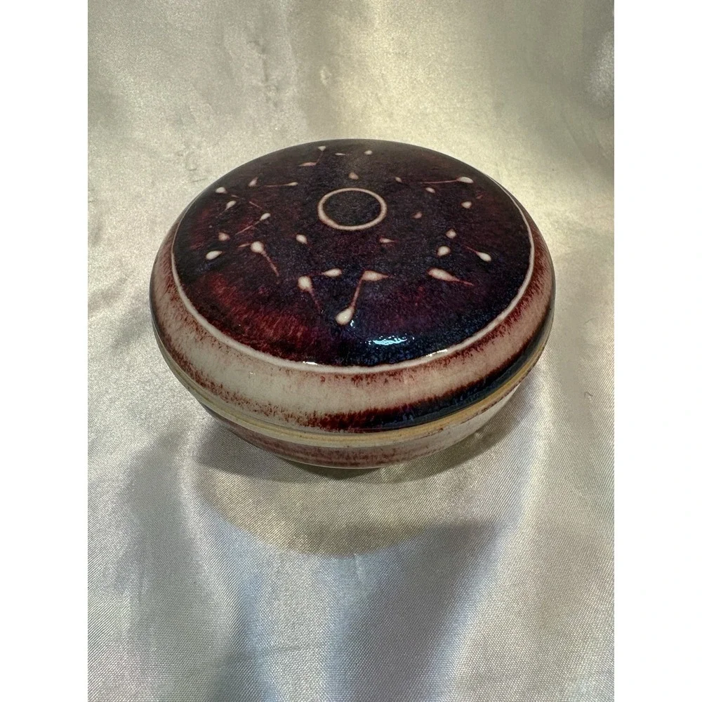 Vintage Studio Art Pottery Hand Painted Made Covered Dish Bowl Trinket Signed